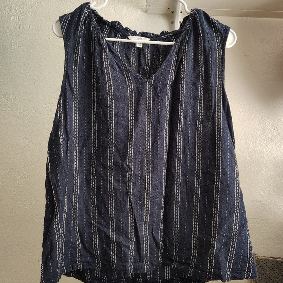 Navy Blue Striped Women's Top - Picture 2 of 9